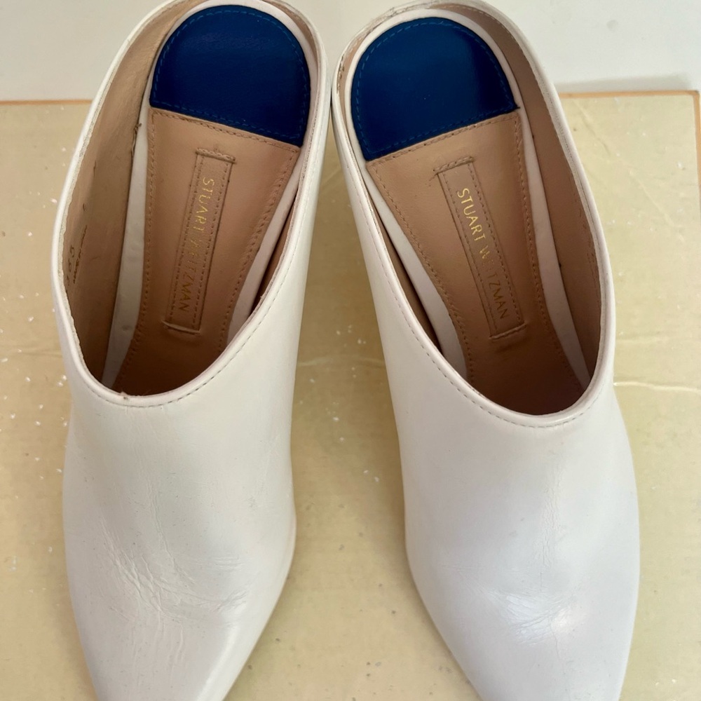 Stuart Weitzman White Leather Mules